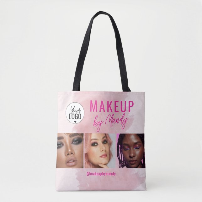Tote Bag Logo Script Rose 3 Photo Maquillage Aquarelle  (Devant)