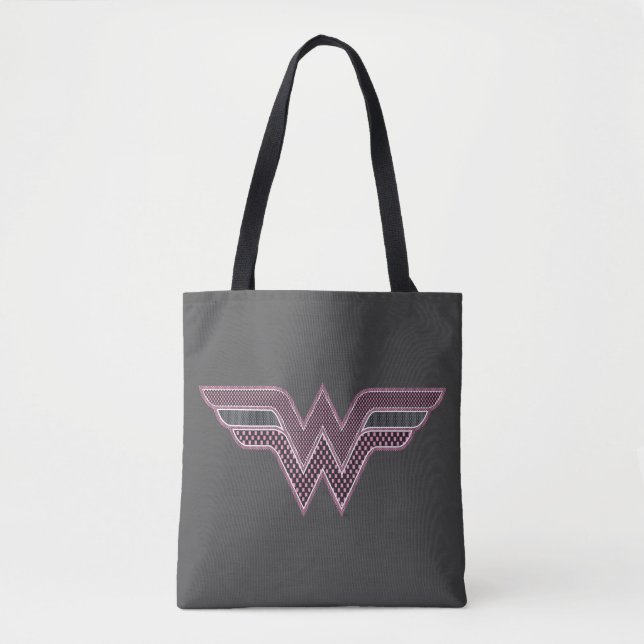 Tote Bag Logo Wonder Woman rose and Black Checker Mesh (Devant)