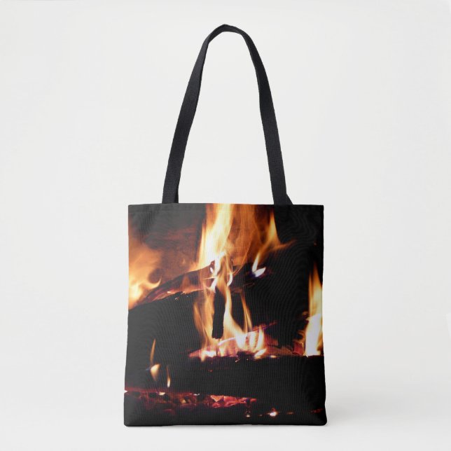 Tote Bag Logs dans la cheminée Photographie de feu chaud (Devant)