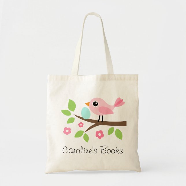 Tote Bag L'oiseau rose mignon avec l'oeuf a personnalisé le (Devant)