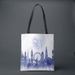 Tote Bag Londres Skyline - Aquarelle bleue<br><div class="desc">London Skyline Watercolor Splash Blue par Fab Funky. Il présente des sites célèbres de Londres dans un style aquarelle.</div>
