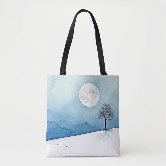 Tote Bag Lone Tree : Sérénité de la Pleine Lune Silencieuse (Devant)