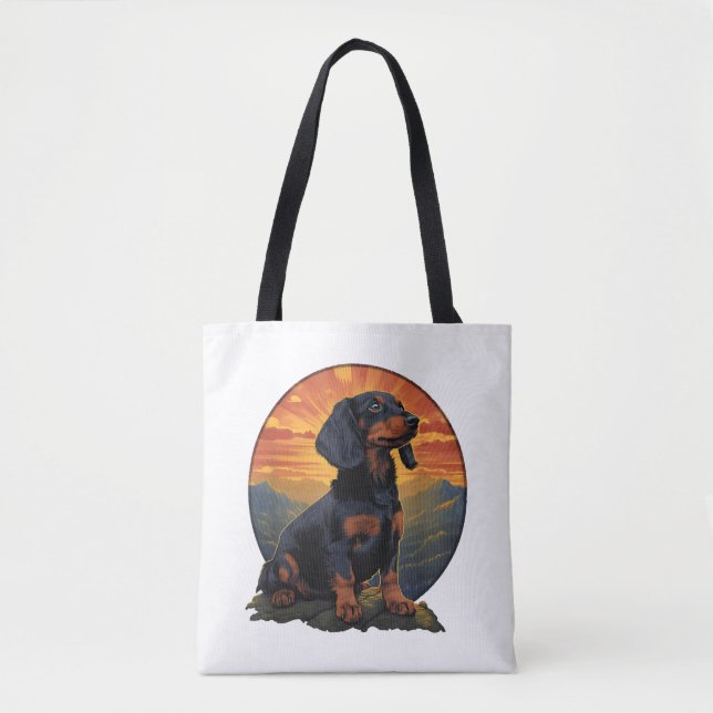 Tote Bag Long Haired Dachshund amoureux de animal retro vin (Devant)