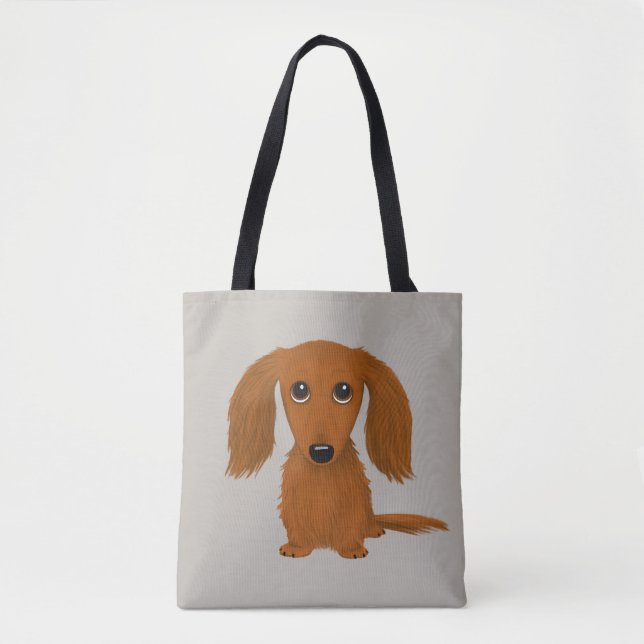 Tote Bag Long Haired Dachshund | Doxie mignon chien de dess (Devant)