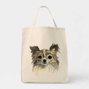 Tote Bag Long portrait d'aquarelle de chiwawa de cheveux