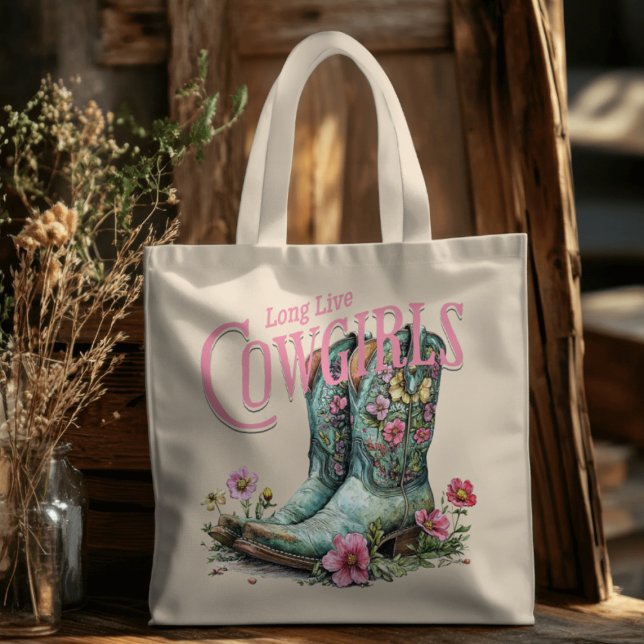 Tote Bag Longue Vie Cowgirls Floral Cowboy Boots (Créateur téléchargé)