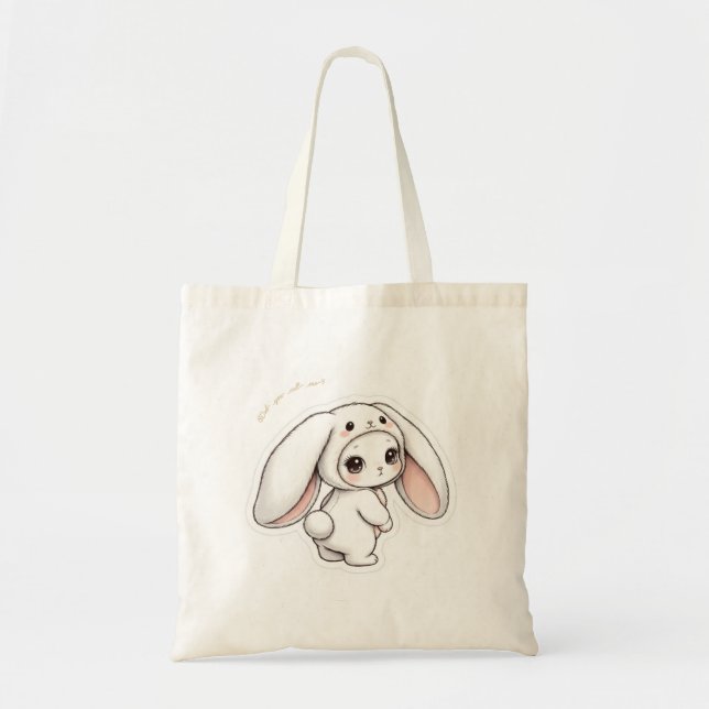 Tote Bag Looking Back Bunny - Adorable Fluffy Rabbit Kawaii (Devant)