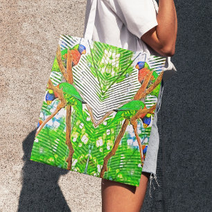 Tote Bag Loris coloré sur une branche - perroquets - peintu