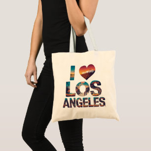 Tote Bag Los Angeles Skyline Sunset & Hollywood Typographie