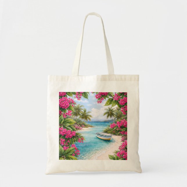 Tote Bag Los Roques Venezuela Plage Fleur Rose Tropicale (Devant)