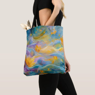 Tote Bag Lotus Fleurs Flottantes Dorées Abstraites