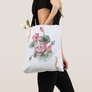 Tote Bag Lotus Flower Design 
