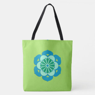 Tote Bag Lotus Flower Mandala, Lime Green et Bleu clair