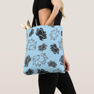 Tote Bag Lotus Flower Motif en gris