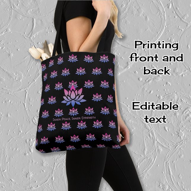 Tote Bag Lotus flower motif et texte personnalisé (Créateur téléchargé)