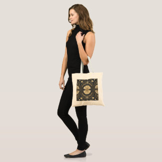 Tote Bag Lotus Mandala Art Déco Navy et Or Patte Géométriqu
