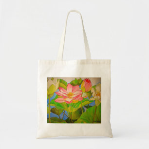 Tote Bag Lotus rose nénuphar aquarelle peinture