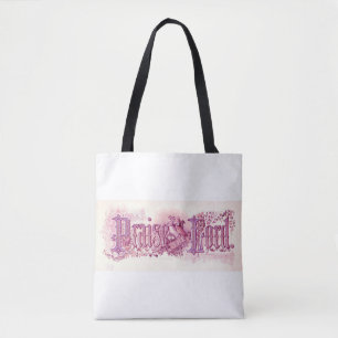 Tote Bag "Louez Le Seigneur" Art chrétien vintage rose mauv