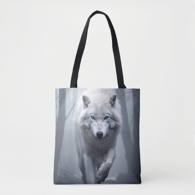 Tote Bag Loup blanc dans la forêt de Foggy (Devant)