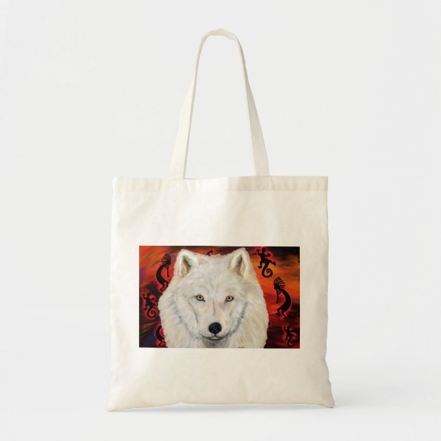 Tote Bag Loup blanc Kokopelli (Devant)