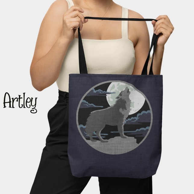 Tote Bag Loup bleu rustique hurlant sur la scène de la natu (Créateur téléchargé)