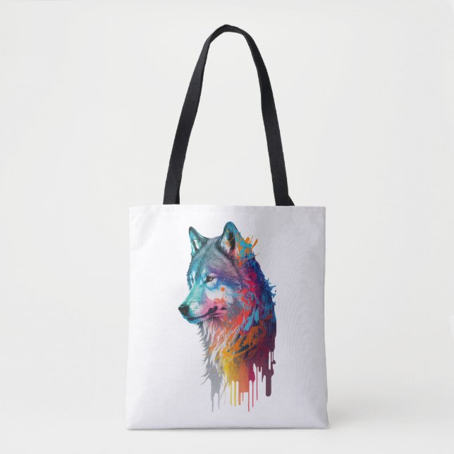 Tote Bag Loup coloré (Devant)