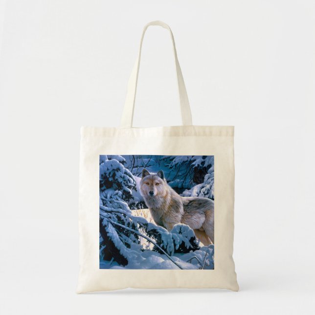 Tote Bag Loup dans la peinture de la forêt d'hiver (Devant)