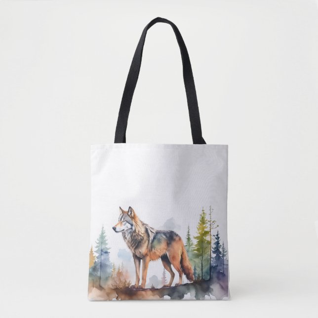Tote Bag Loup en forêt à l'aquarelle (Devant)