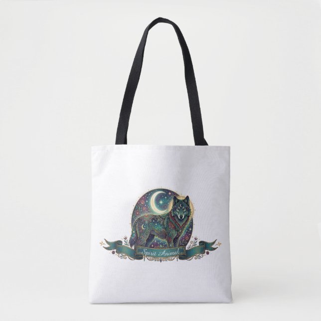 Tote Bag Loup Esprit Animal Art Nouveau Céleste (Devant)