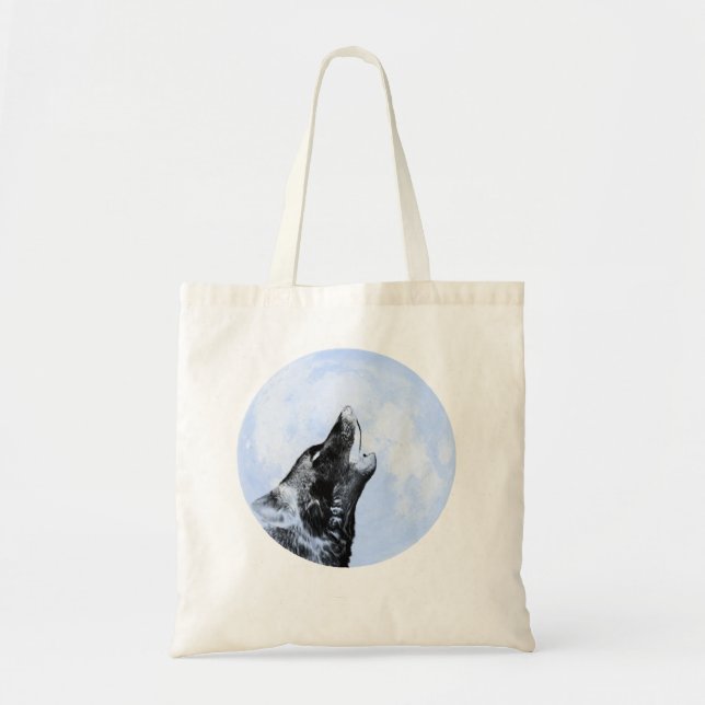 Tote Bag Loup fantôme hurlant sur la lune (Devant)