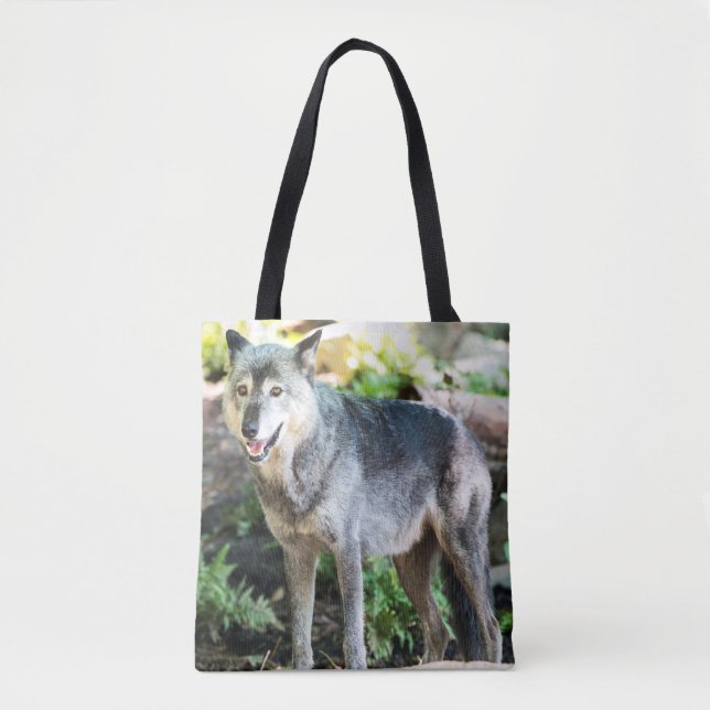 Tote Bag Loup gris debout seul (Devant)