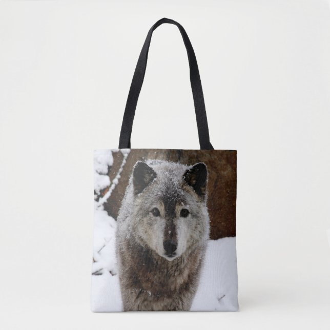 Tote Bag Loup gris en neige (Devant)