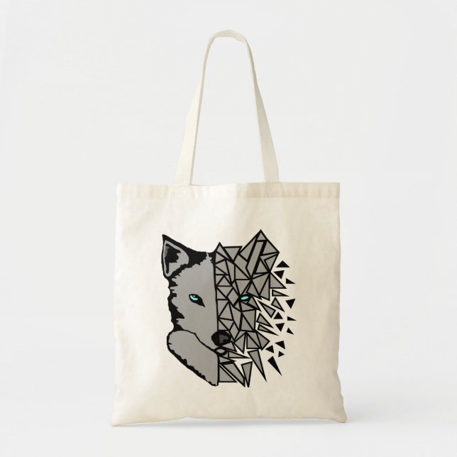 Tote Bag Loup gris géométrique (Devant)