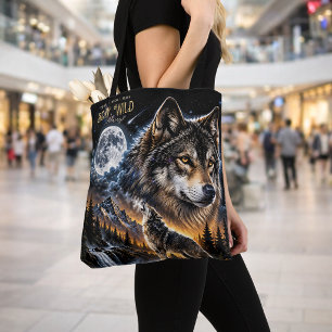 Tote Bag Loup hurlant à la lune Forêt Faune Nature