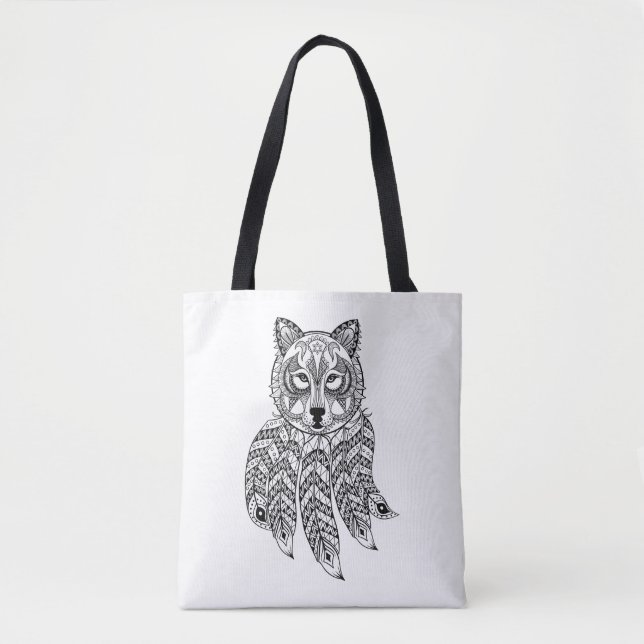 Tote Bag Loup inspiré avec Dreamcatcher 2 (Devant)