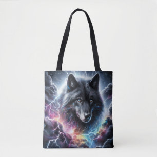 Tote Bag Loup noir avec éclairs
