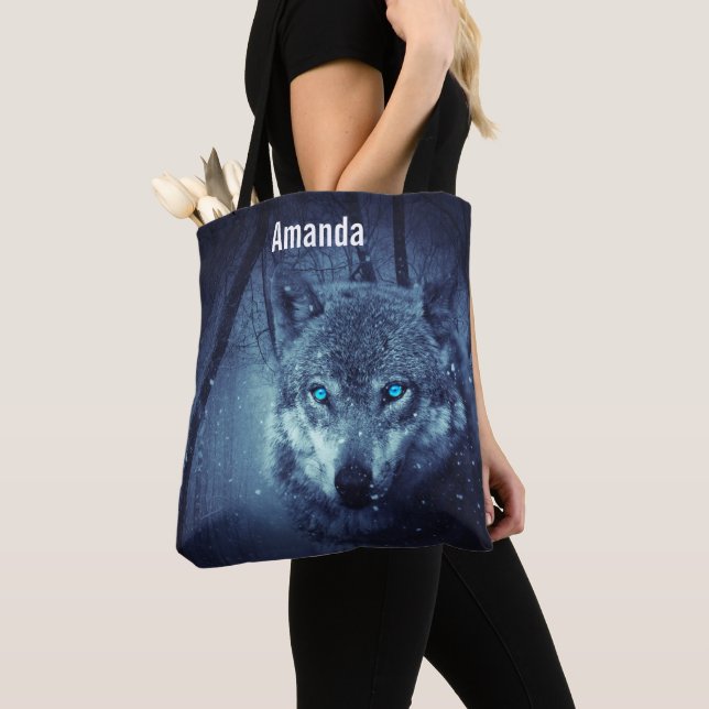Tote Bag Loup sauvage magique aux yeux bleus Extraordinaire (De près)