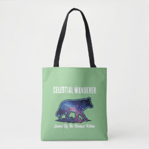 Tote Bag Loup solitaire silhouette de galaxie