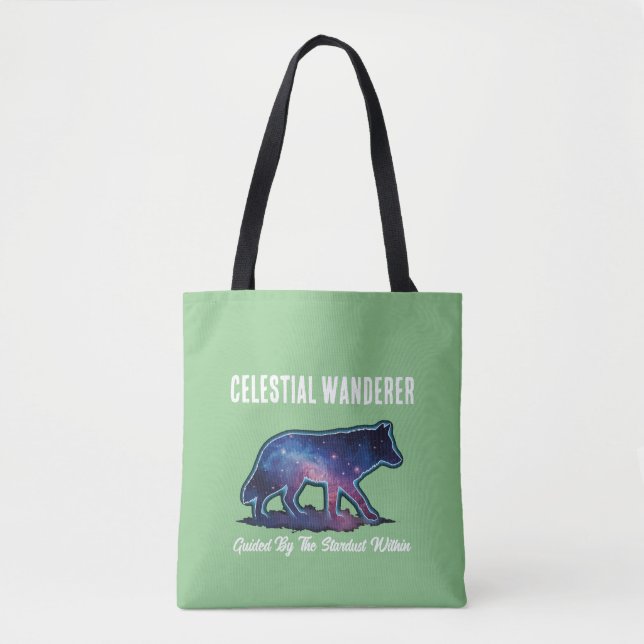 Tote Bag Loup solitaire silhouette de galaxie (Devant)