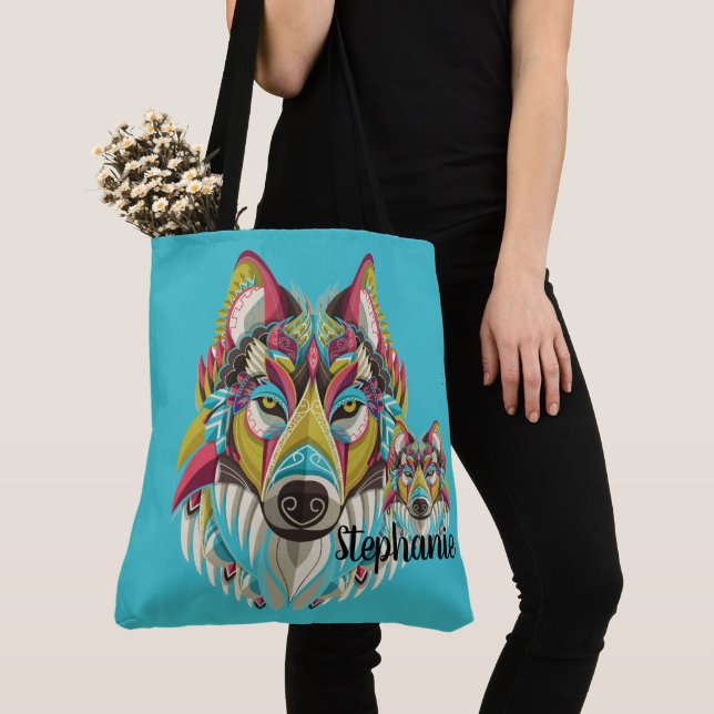 Tote Bag Loup tribal (De près)