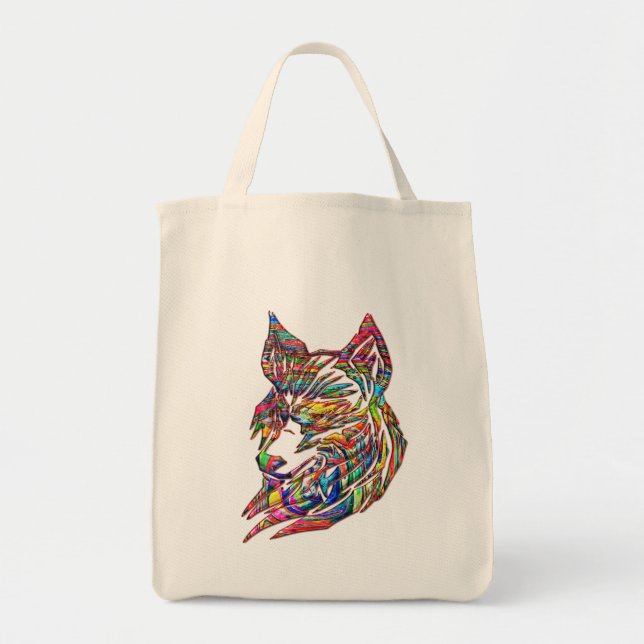 Tote Bag Loup tribal abstrait (Devant)