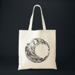 Tote Bag Loup tribal - ombragé<br><div class="desc">Conception tribale comportant un loup dans un croissant de lune avec des nuances de noir,  de gris et de blanc.</div>