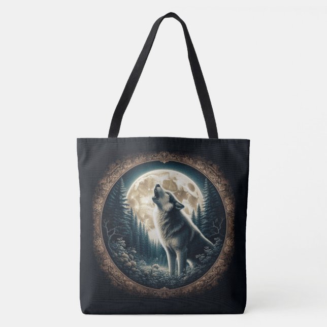 Tote Bag Loup vintage et lune classique (Devant)