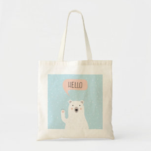 Tote Bag L'ours blanc mignon dans la neige indique bonjour