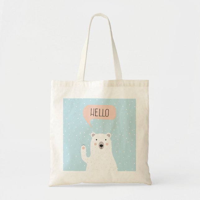 Tote Bag L'ours polaire mignon dans la neige dit Bonjour (Devant)