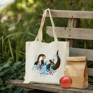Tote Bag Loutre de rivière fantaisiste bleue ludique éclabo