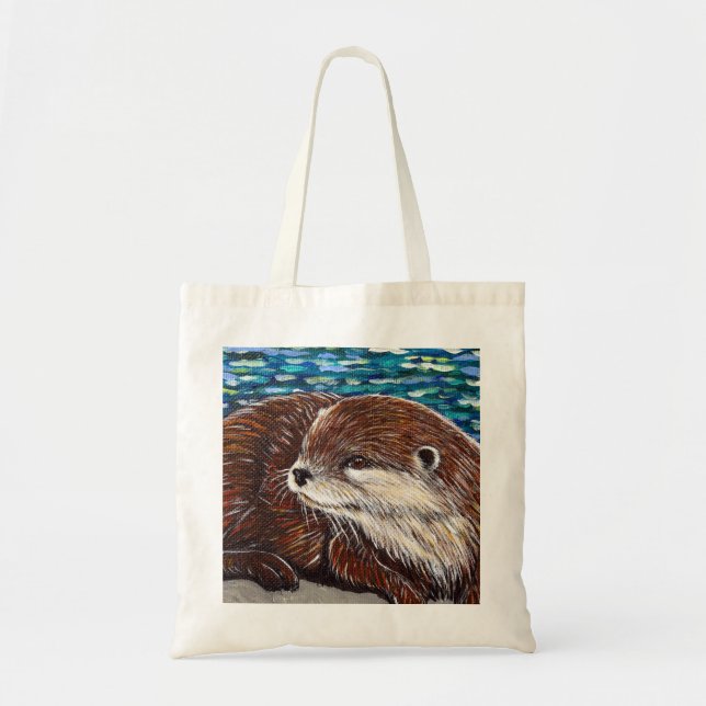 Tote Bag Loutre sur une peinture de roche (Devant)