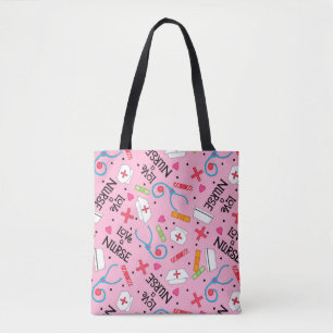 Tote Bag Love a Nurse Art rose avec Nurse Motifs
