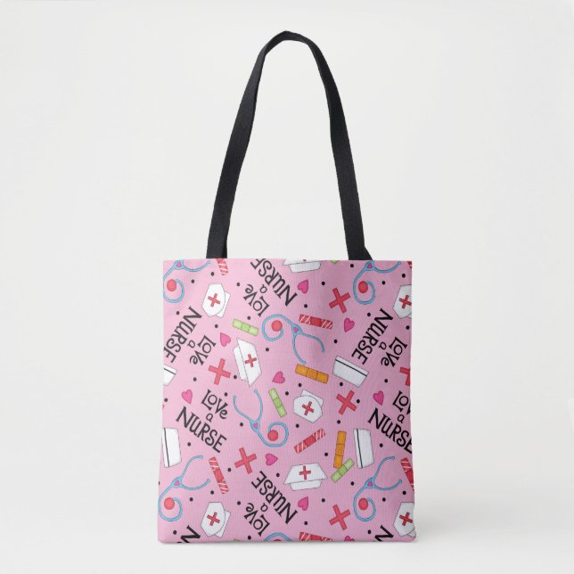 Tote Bag Love a Nurse Art rose avec Nurse Motifs (Devant)