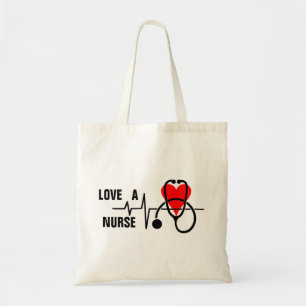 Tote Bag Love a Nurse Heart Stethoscope Design
